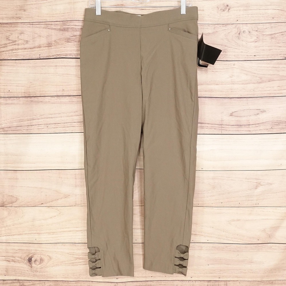 New! Retrology Pants Womens M Beige Ankle Knit Pull On Stretch Bow Hem Pockets